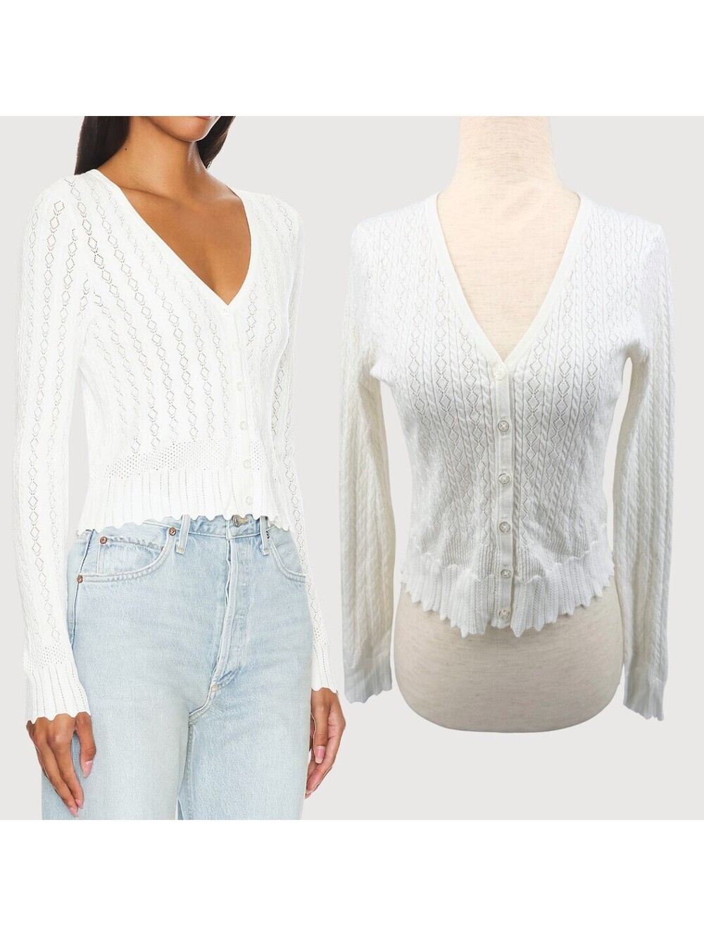 Favorite Daughter Lace Knit Cardigan White Medium